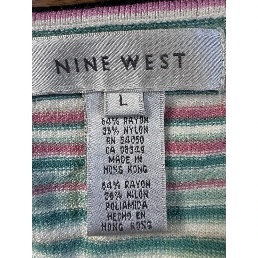 NWT Nine West Wrap Waist Sweater Rainbow Striped V Neck Size L Boho Soft - Picture 4 of 9
